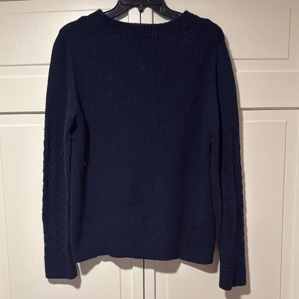 Banana Republic Blue Cable Sweater with Higher Neck Cable Knit Design 30% Wool